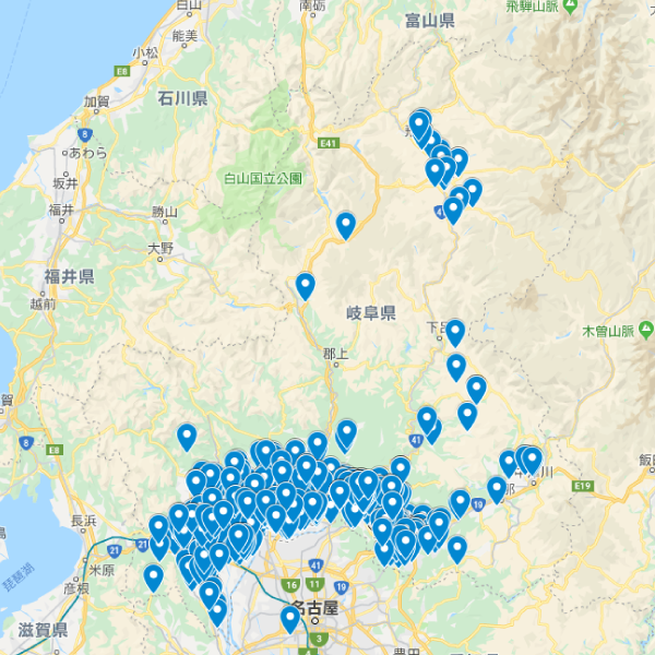 岐阜県の加入者マップ